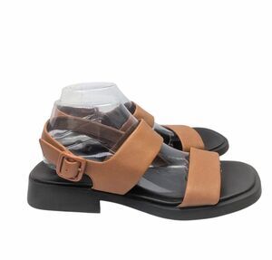 Camper Dana tan & black calfskin leather slingback square toe sandal 41 EU 11 US
